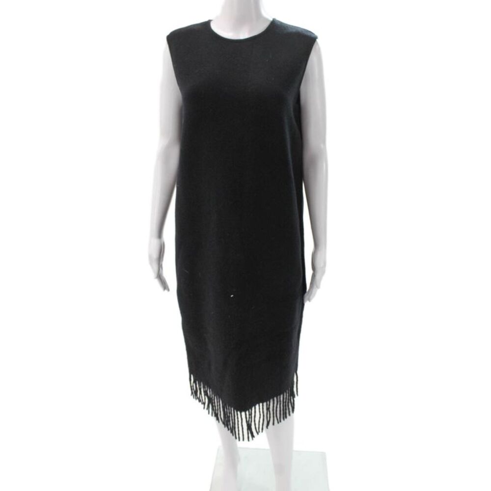 Salvatore Ferragamo Women Black Wool Shift Dress Sleeveless Crewneck Midi Size M - Picture 1 of 6